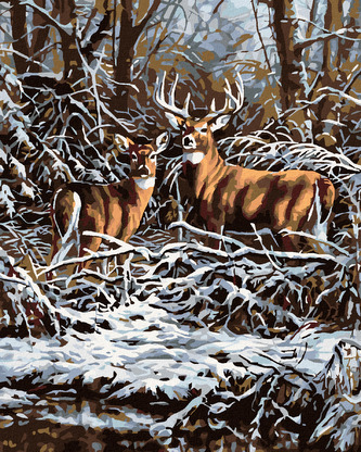 Malování podle čísel - JELEN S LANÍ V ROŠTÍ - 80x100 cm, vypnuté plátno na rám