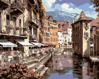 Malování podle čísel - MĚSTO NA ŘECE - 40x50 cm, vypnuté plátno na rám