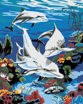 Malování podle čísel - DELFÍNI V MOŘI - 80x100 cm, vypnuté plátno na rám