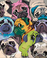 Malování podle čísel - BAREVNÍ MOPSI - 40x50 cm, vypnuté plátno na rám