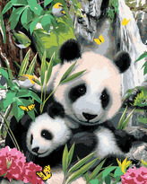 Malování podle čísel - PANDA S MLÁDĚTEM A VODOPÁD (HOWARD ROBINSON) - 40x50 cm, bez rámu a bez vypnutí plátna