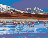 Malování podle čísel - JEZERO S PLAMEŇÁKY - 40x50 cm, vypnuté plátno na rám