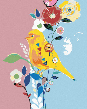 Malování podle čísel - ŽLUTÝ PTÁČEK S KVĚTINAMI - 40x50 cm, bez rámu a bez vypnutí plátna Malování podle čísel - ŽLUTÝ PTÁČEK S KVĚTINAMI - 40x50 cm, bez rámu a bez vypnutí plátna