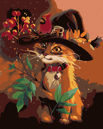 Malování podle čísel - KOCOUREK V KLOBOUKU A JEŘABINY - 40x50 cm, bez rámu a bez vypnutí plátna Malování podle čísel - KOCOUREK V KLOBOUKU A JEŘABINY - 40x50 cm, bez rámu a bez vypnutí plátna