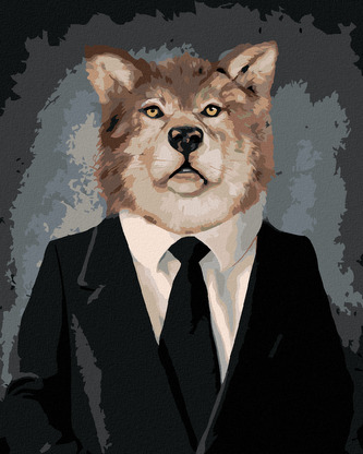 Malování podle čísel - VLK V OBLEČENÍ - 80x100 cm, bez rámu a bez vypnutí plátna