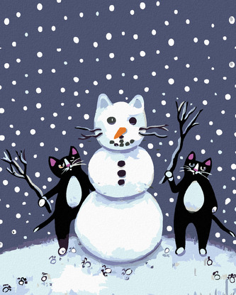 Malování podle čísel - ČERNÍ KOCOURCI A SNĚHULÁK - 40x50 cm, vypnuté plátno na rám Malování podle čísel - ČERNÍ KOCOURCI A SNĚHULÁK - 40x50 cm, vypnuté plátno na rám