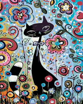 Malování podle čísel - KOČKA V KVĚTINÁCH - 80x100 cm, vypnuté plátno na rám
