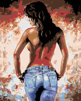 Malování podle čísel - POLONAHÁ ŽENA S JEANY - 80x100 cm, vypnuté plátno na rám