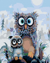 Malování podle čísel - SOVIČKY - 40x50 cm, bez rámu a bez vypnutí plátna