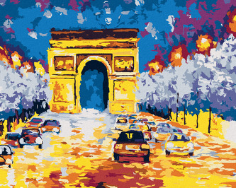 Malování podle čísel - VÍTĚZNÝ OBLOUK S AUTY - 80x100 cm, vypnuté plátno na rám
