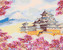 Malování podle čísel - JAPONSKO CHRÁM OBKLOPENÝ KVĚTINAMI - 40x50 cm, vypnuté plátno na rám