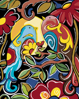 Malování podle čísel - KVĚTINOVÁ MALBA S PTÁČKY - 80x100 cm, vypnuté plátno na rám