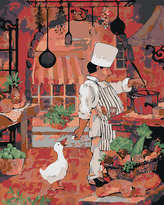 Malování podle čísel - KUCHAŘ KRMÍCÍ HUSU - 40x50 cm, vypnuté plátno na rám