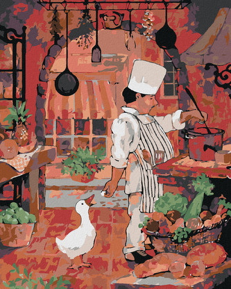 Malování podle čísel - KUCHAŘ KRMÍCÍ HUSU - 40x50 cm, vypnuté plátno na rám