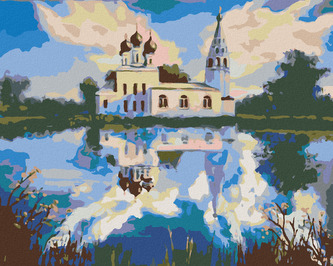 Malování podle čísel - KOSTELÍK U RYBNÍKA - 80x100 cm, bez rámu a bez vypnutí plátna