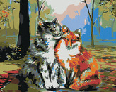 Malování podle čísel - KOCOUR S LIŠTIČKOU - 80x100 cm, vypnuté plátno na rám