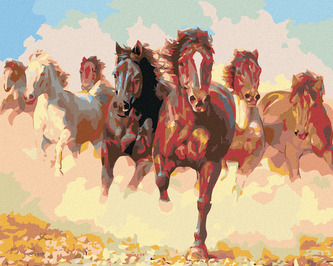 Malování podle čísel - STÁDO KONÍ - 80x100 cm, vypnuté plátno na rám