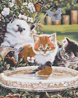 Malování podle čísel - KOŤATA A PTÁČCI - 40x50 cm, bez rámu a bez vypnutí plátna Malování podle čísel - KOŤATA A PTÁČCI - 40x50 cm, bez rámu a bez vypnutí plátna