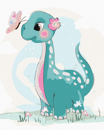 Malování podle čísel - DINOSAURUS S MOTÝLKEM - 80x100 cm, vypnuté plátno na rám