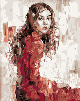 Malování podle čísel - MLADÁ ŽENA V ČERVENÝCH ŠATECH - 80x100 cm, vypnuté plátno na rám