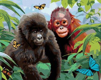 Malování podle čísel - ORANGUTAN A MALÁ GORILA (HOWARD ROBINSON) - 80x100 cm, bez rámu a bez vypnutí plátna