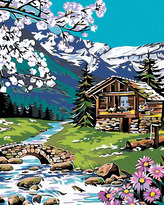 Malování podle čísel - SRUB V HORÁCH - 80x100 cm, bez rámu a bez vypnutí plátna