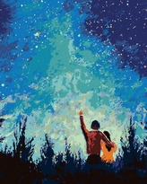 Malování podle čísel - HVĚZDNÁ NOC A MLADÝ PÁR - 80x100 cm, vypnuté plátno na rám