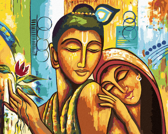 Malování podle čísel - BUDDHA SE ŽENOU - 80x100 cm, vypnuté plátno na rám