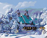 Malování podle čísel - ZASNĚŽENÝ DŮM - 80x100 cm, vypnuté plátno na rám