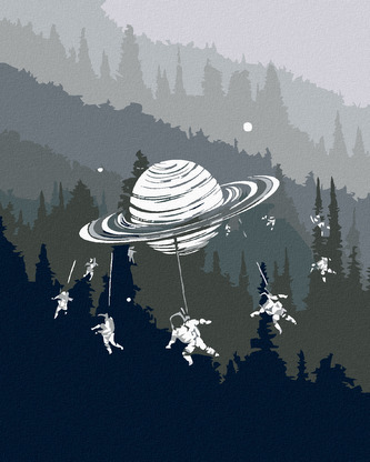 Malování podle čísel - PLANETA S KOSMONAUTY - 80x100 cm, vypnuté plátno na rám