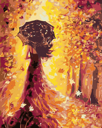Malování podle čísel - ŽENA S DEŠTNÍKEM - 40x50 cm, bez rámu a bez vypnutí plátna