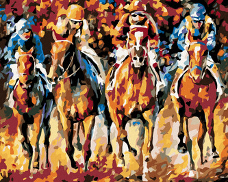 Malování podle čísel - ZÁVODY NA KONÍCH - 80x100 cm, bez rámu a bez vypnutí plátna