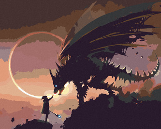 Malování podle čísel - KOUZELNÍK S DRAKEM - 80x100 cm, bez rámu a bez vypnutí plátna