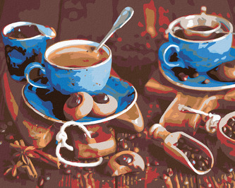 Malování podle čísel - MODRÉ ŠÁLKY KÁVY I. - 80x100 cm, vypnuté plátno na rám Malování podle čísel - MODRÉ ŠÁLKY KÁVY I. - 80x100 cm, vypnuté plátno na rám