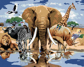 Malování podle čísel - ZVÍŘATA U OÁZY AFRIKA (HOWARD ROBINSON) - 80x100 cm, bez rámu a bez vypnutí plátna