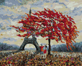 Malování podle čísel - ZAMILOVANÝ PÁR A EIFFELOVA VĚŽ - 80x100 cm, vypnuté plátno na rám