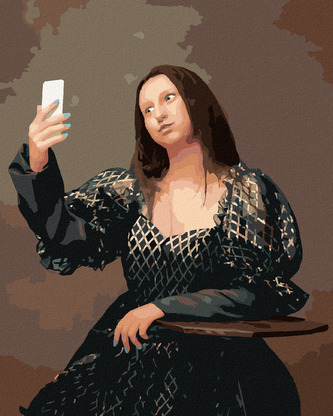 Malování podle čísel - MONA LISA SELFIE - 80x100 cm, vypnuté plátno na rám