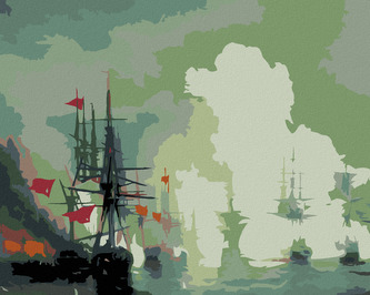 Malování podle čísel - LODĚ V MLZE - 80x100 cm, bez rámu a bez vypnutí plátna