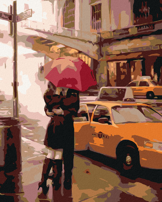 Malování podle čísel - LOUČENÍ U TAXI - 80x100 cm, bez rámu a bez vypnutí plátna