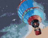 Malování podle čísel - HORKOVZDUŠNÝ BALÓN NA NOČNÍ OBLOZE - 40x50 cm, bez rámu a bez vypnutí plátna