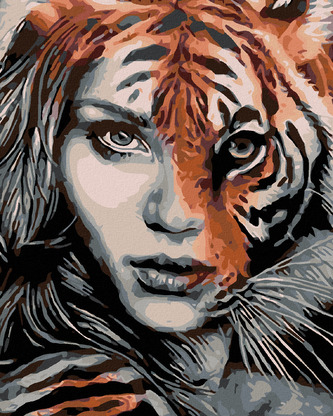 Malování podle čísel - TYGŘÍ ŽENA - 80x100 cm, bez rámu a bez vypnutí plátna