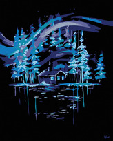 Malování podle čísel - POLÁRNÍ ZÁŘE NAD CHALOUPKOU - 80x100 cm, vypnuté plátno na rám