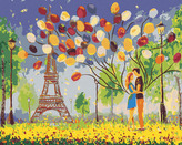 Malování podle čísel - PÁR S BALÓNKY V PAŘÍŽI - 80x100 cm, vypnuté plátno na rám