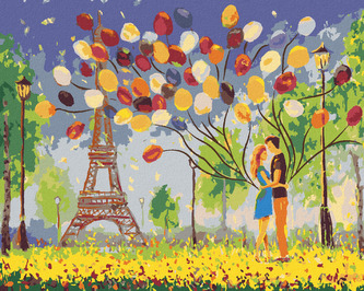 Malování podle čísel - PÁR S BALÓNKY V PAŘÍŽI - 80x100 cm, vypnuté plátno na rám