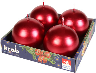Svíčka adventní koule 60 mm - metalická bordó (4ks)