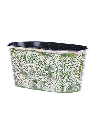 Truhlík kovový oválný - zelená barva.