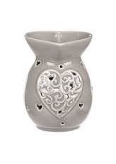 Aroma lampa, tvar srdíčka, šedivá barva, porcelán.