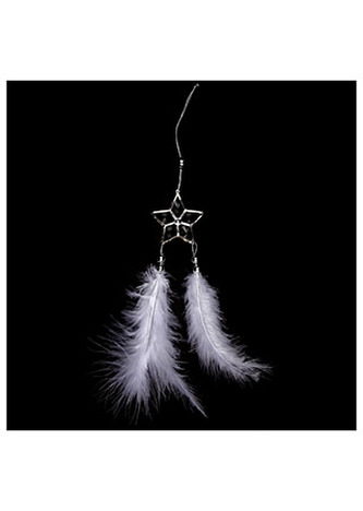 Závěsná dekorace z peří - Hvězda s kamínky - bílá