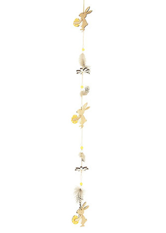 Girlanda se zajíčky a peřím, dřevěná dekorace