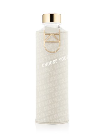 EQUA Mismatch Choose Yourself 750 ml designová luxusní ekologická skleněná lahev na pití s obalem z umělé kůže